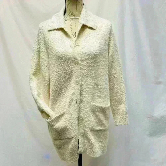 Sanctuary Women’s Ivory Button Up Fuzzy Cardigan Sweater with Pockets Size M - Picture 9 of 12